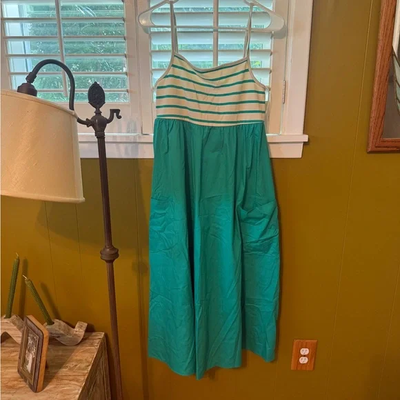 Anthropologie | Dresses | Nwot Anthropologie Green And White Striped Maxi  Dress | Poshmark